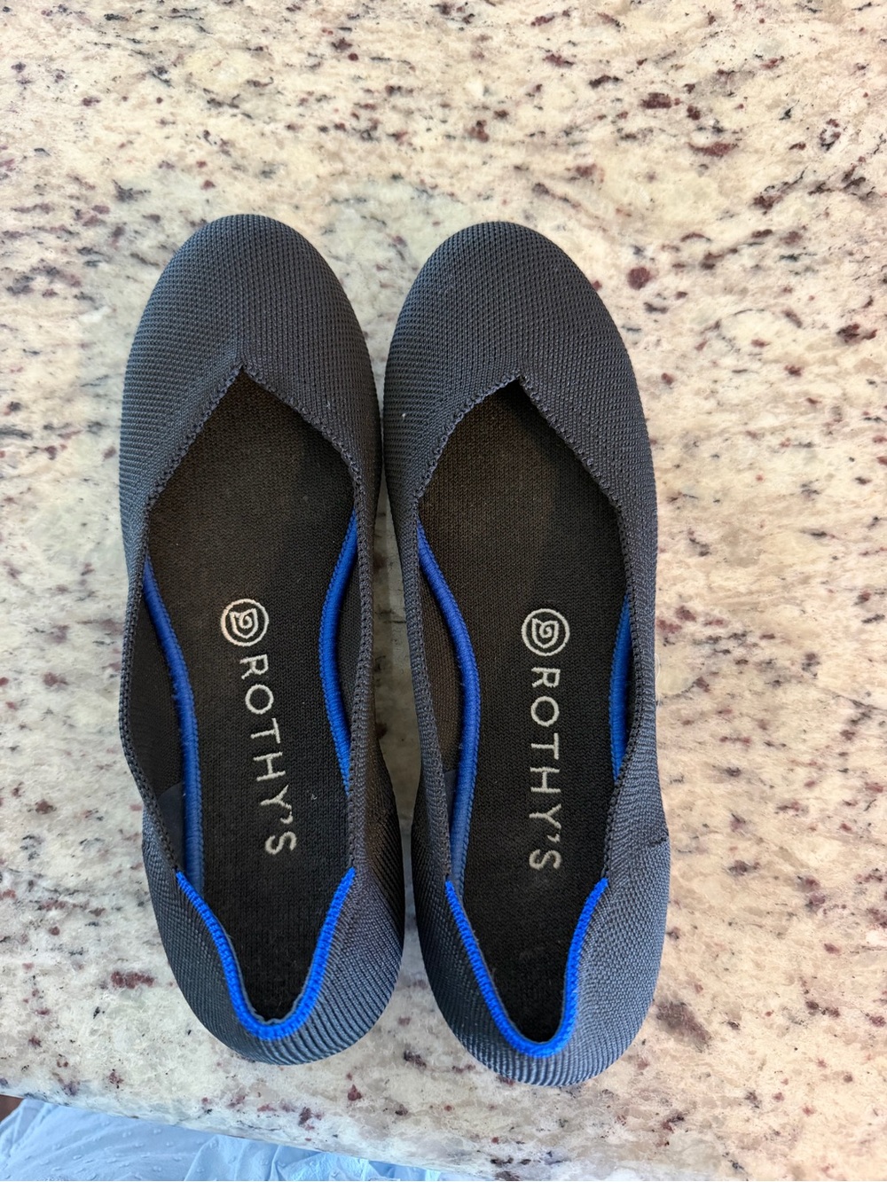 Rothy's Black Knit Flats with Blue Trim